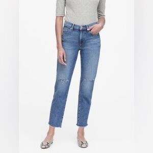 Banana Republic High Rise Straight Leg Jeans Distressed Raw Hem Blue Size 0/25